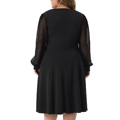 Plus Size Dresses For Women Long Sleeve Swiss Dots Wrap V Neck Formal Knee Length Dress