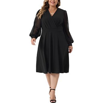 Plus Size Dresses For Women Long Sleeve Swiss Dots Wrap V Neck Formal Knee Length Dress