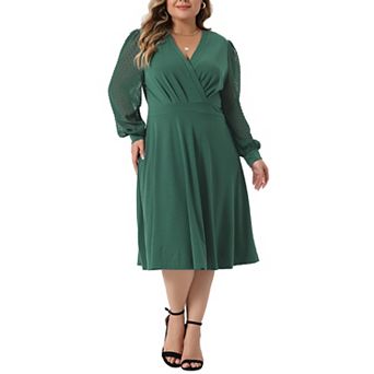Plus Size Dresses For Women Long Sleeve Swiss Dots Wrap V Neck Formal Knee Length Dress