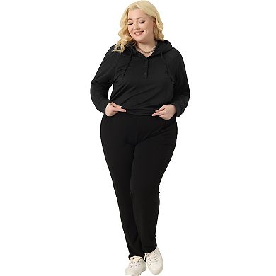 Plus Size Hoodies For Women Button Collar Drawstring Pullover Sweatshirts Long Sleeve Tops Shirts