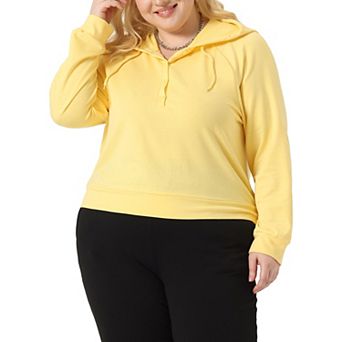 Plus Size Hoodies For Women Button Collar Drawstring Pullover Sweatshirts Long Sleeve Tops Shirts