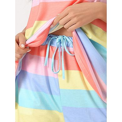 Women's Lounge Outfits With Pockets Rainbow Tank Tops With Shorts Stripe Pajama Sets