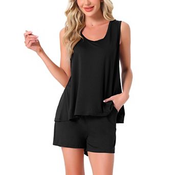 Women's Lounge Outfits With Pockets Rainbow Tank Tops With Shorts Stripe Pajama Sets