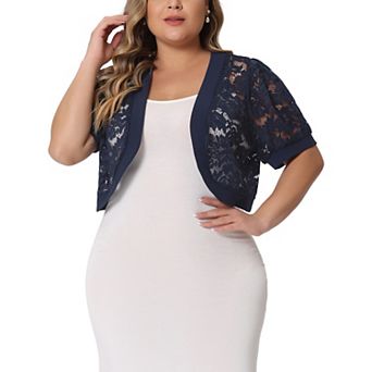 Plus Size Cardigan for Women Open Front Short Cardigan Lace Crochet Short Sleeve Cover Up