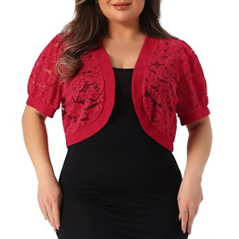 Plus Size Cardigan For Women Open Front Short Cardigan Lace Crochet Short Sleeve Cover Up