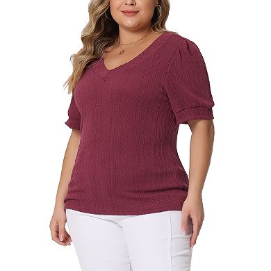 Plus Size Tops For Women Deep V Neck Short Sleeve Pullover Knitted Casual Blouses