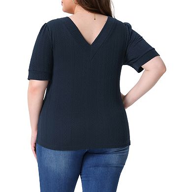 Plus Size Tops for Women Deep V Neck Short Sleeve Pullover Knitted Casual Blouses