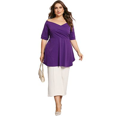 Plus Size Blouse For Women V Neck Faux Wrap Short Sleeve Peplum Top Blouses