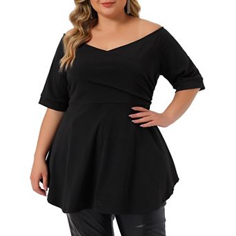 Plus Size Blouse For Women V Neck Faux Wrap Short Sleeve Peplum Top Blouses