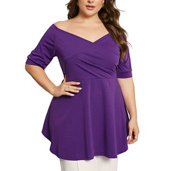 Plus Size Blouse For Women V Neck Faux Wrap Short Sleeve Peplum Top Blouses