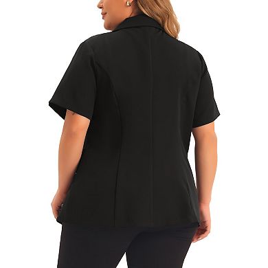 Plus Size Blazers For Women Casual Short Sleeve Notched Lapel Button Work Office Blazer Suit Jacket