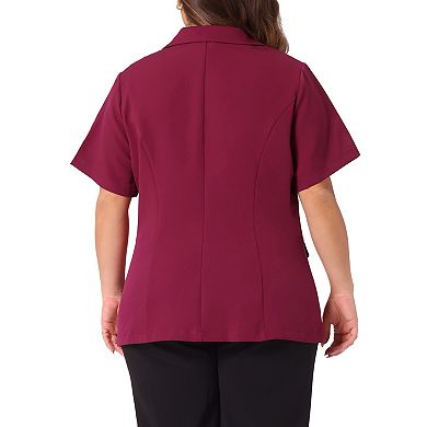 Women's Plus Size Casual Short Sleeve Notched Lapel Button Blazer Suit Jacket