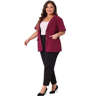 Women's Plus Size Casual Short Sleeve Notched Lapel Button Blazer Suit Jacket