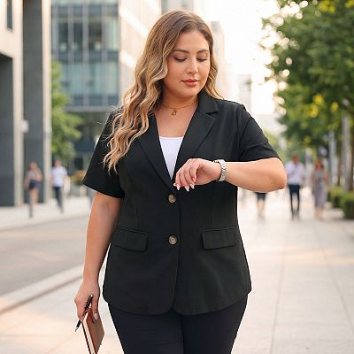 casual dress jacket womens Akiihool Women's Blazer Jacket Women's Casual Lightweight Blazer Jacket  Suits Lapel Button Slim Work Office Blazer Jacket (Navy,M)