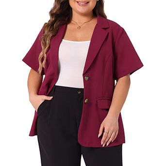 Women's Plus Size Casual Short Sleeve Notched Lapel Button Blazer Suit Jacket