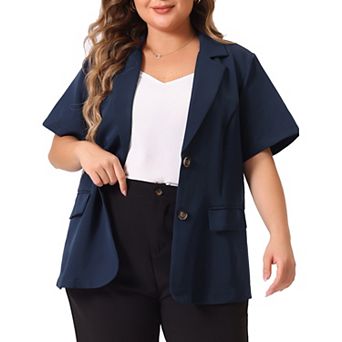 Women's Plus Size Casual Short Sleeve Notched Lapel Button Blazer Suit Jacket