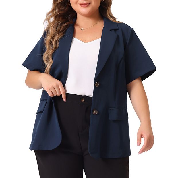 Women's Plus Size Short Sleeve Notched Lapel Button Casual Work Office Blazers - Agnes Orinda 4X Black