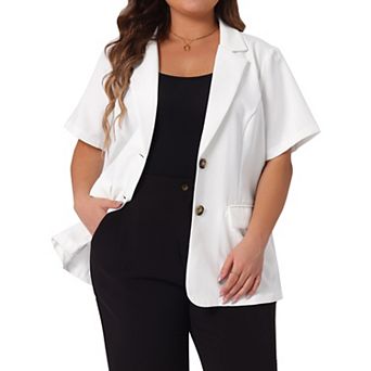 Women's Plus Size Casual Short Sleeve Notched Lapel Button Blazer Suit Jacket