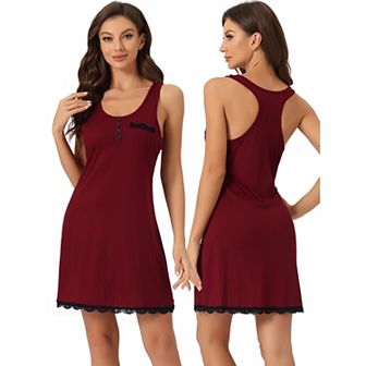 Women's Pajama Dress Lace Trim U Neck Sleeveless Lounge Tank Nightgowns