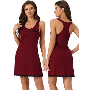 Women's Pajama Dress Lace Trim U Neck Sleeveless Lounge Tank Nightgowns