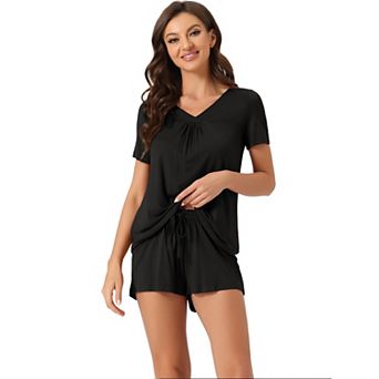Women's Lounge Outfits Casual V-neck Shorts Sleeves Tops With Shorts Pajama Sets