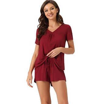 Women's Lounge Outfits Casual V-neck Shorts Sleeves Tops With Shorts Pajama Sets