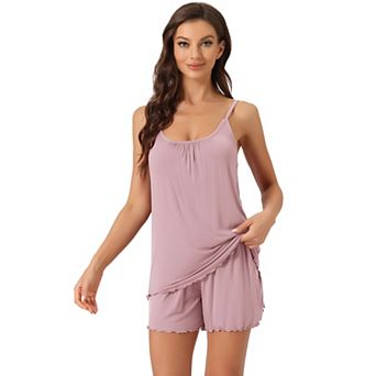 Women's Loungewear Solid Color Ruffle Trim Camisole Tops with Shorts Pajama Sets