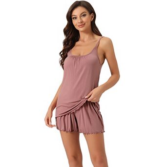 Women's Loungewear Solid Color Ruffle Trim Camisole Tops with Shorts Pajama Sets