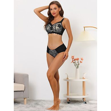 Women's Lace Bra Sets Adjustable Wide Straps Wireless Bra And Panty