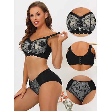 Women's Lace Bra Sets Adjustable Wide Straps Wireless Bra And Panty