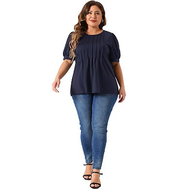 Plus Size Tops for Women Short Sleeve Tops Crew Neck Pleated Shirts Tunic Blouses