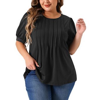 Plus Size Tops for Women Short Sleeve Tops Crew Neck Pleated Shirts Tunic Blouses