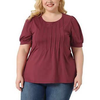 Plus Size Tops for Women Short Sleeve Tops Crew Neck Pleated Shirts Tunic Blouses