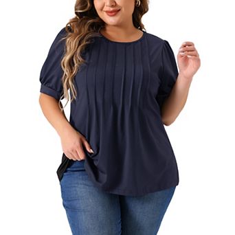 Plus Size Tops for Women Short Sleeve Tops Crew Neck Pleated Shirts Tunic Blouses