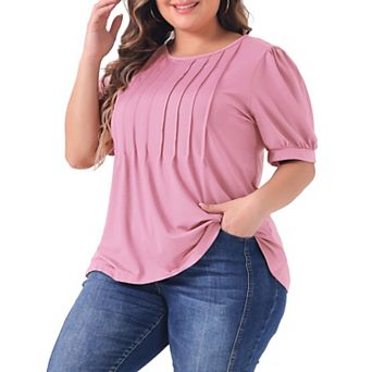 Plus Size Tops for Women Short Sleeve Tops Crew Neck Pleated Shirts Tunic Blouses