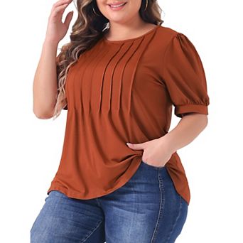 Plus Size Tops for Women Short Sleeve Tops Crew Neck Pleated Shirts Tunic Blouses