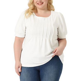 Plus Size Tops for Women Short Sleeve Tops Crew Neck Pleated Shirts Tunic Blouses