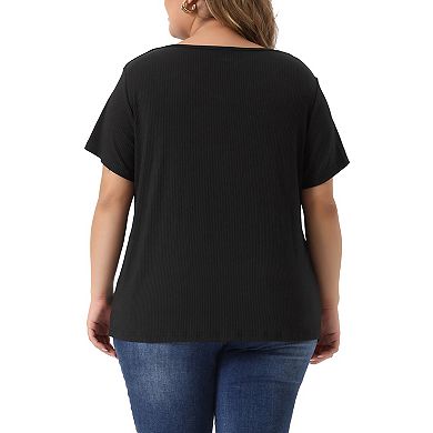 Plus Size Top For Women Basic Short Sleeve Metal Chain Crop Tops Cutout Front Bodycon T-shirts