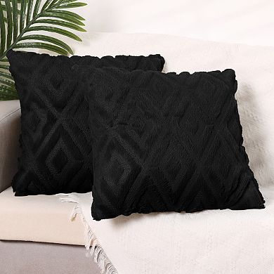 Shaggy Plush Faux Fur Throw Patterned Pillow Covers 2 Pcs 16" X 16"