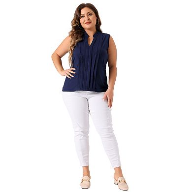 Plus Size Tops For Women V Neck Sleeveless Pleated Work Shirts Summer Blouses