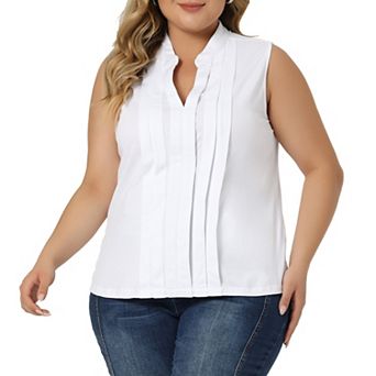 Plus Size Tops For Women V Neck Sleeveless Pleated Work Shirts Summer Blouses