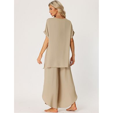 Women's Casual Short Sleeve Loose Outfit Set Shirt Long Pants Loungewear 2 Piece Sets