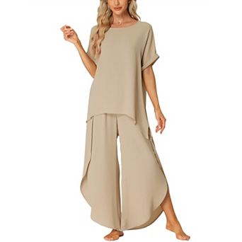 Women's Casual Short Sleeve Loose Outfit Set Shirt Long Pants Loungewear 2 pc Sets