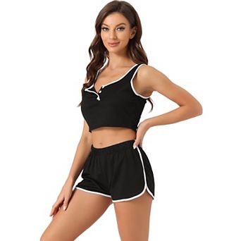 Women's Summer Ribbed Pajamas Crop Tank Top And Shorts Sleeveless Lounge Outfits Sets
