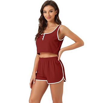 Women's Summer Ribbed Pajamas Crop Tank Top And Shorts Sleeveless Lounge Outfits Sets