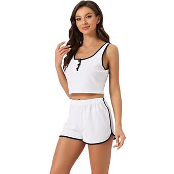 Women's Summer Ribbed Pajamas Crop Tank Top And Shorts Sleeveless Lounge Outfits Sets