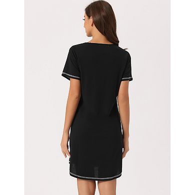 Women's Pajama Dress With Pockets Round Neck Short Sleeves Lounge Nightgowns