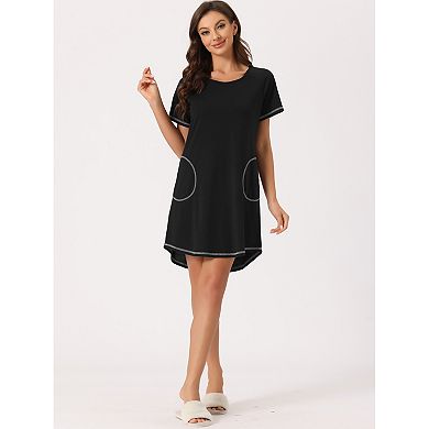 Women's Pajama Dress With Pockets Round Neck Short Sleeves Lounge Nightgowns