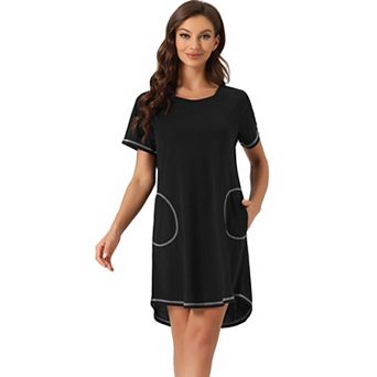 Women's Pajama Dress With Pockets Round Neck Short Sleeves Lounge Nightgowns