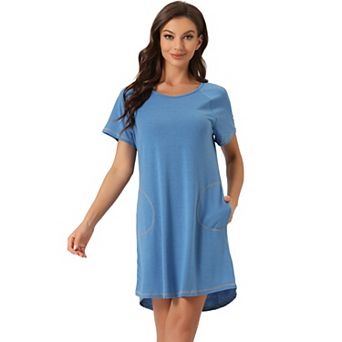 Women's Pajama Dress With Pockets Round Neck Short Sleeves Lounge Nightgowns